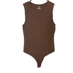 Nuuds Classic Crewneck Tank Bodysuit in a heathered brown color sz medium
